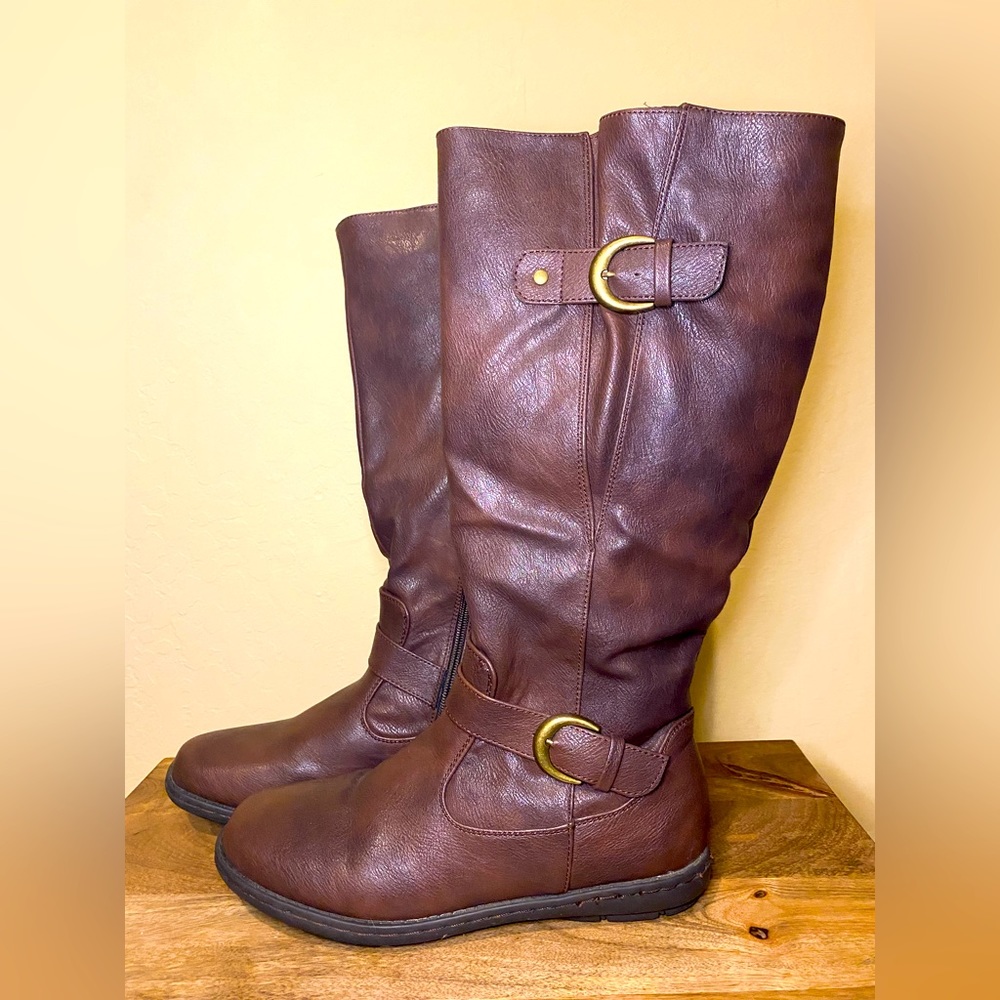 DREAM PAIRS Women's Faux Fur-Lined Knee High Winter Boots, brown, size 8